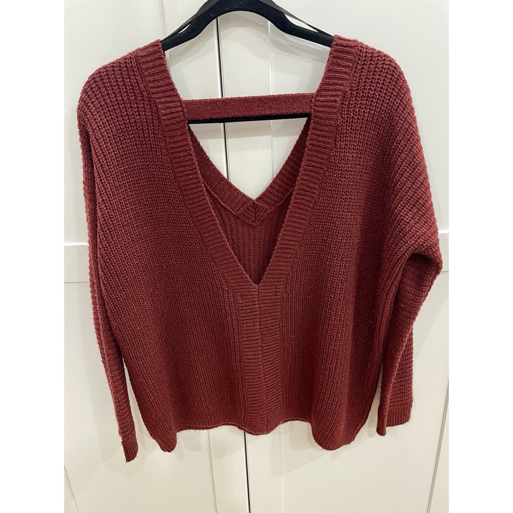 Forever 21 Sweater Women Small Maroon Oversized Shaker Knit Strappy Open Back